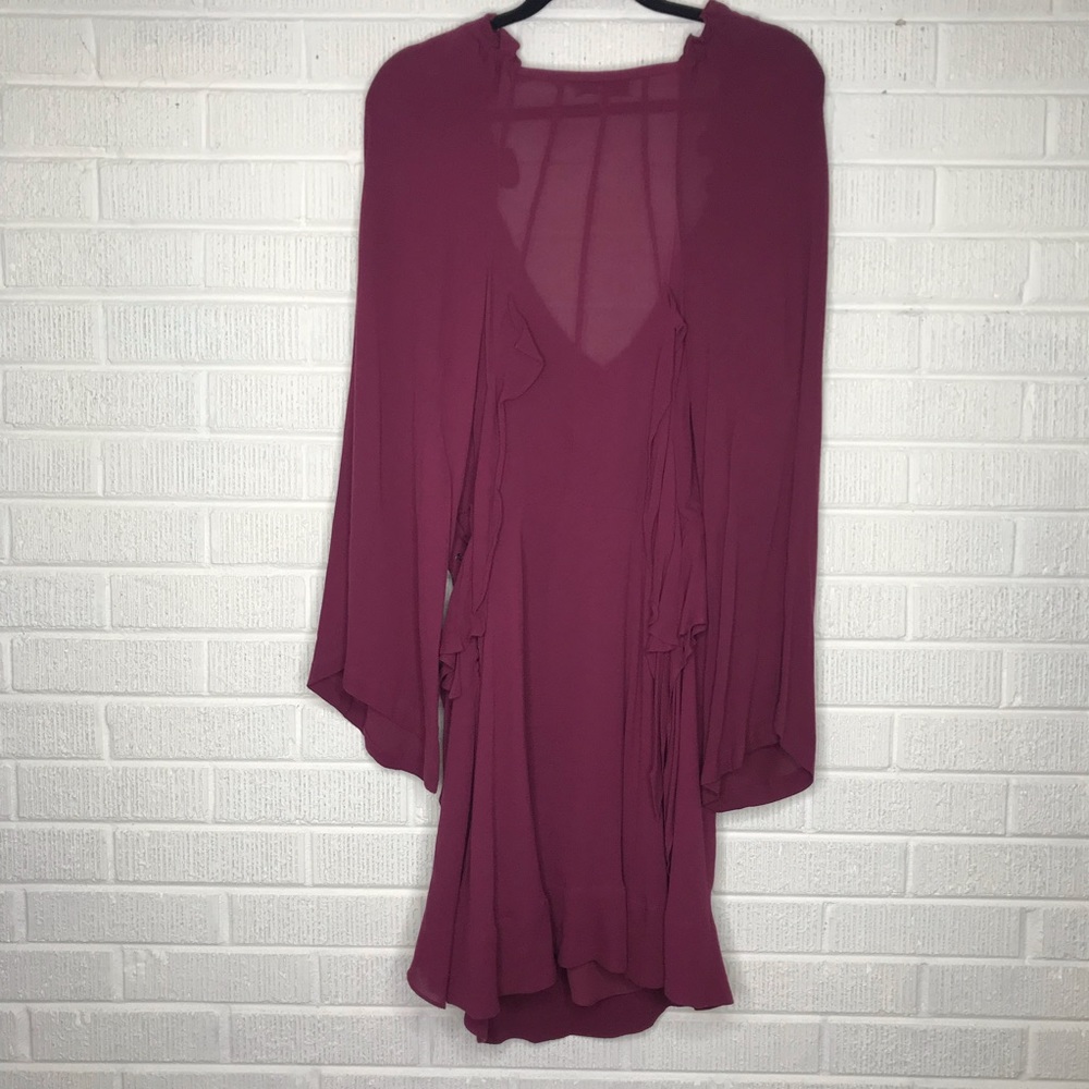 New IRO Salene Ruffle-Trim Mini Dress Burgundy Red - Picture 8 of 8
